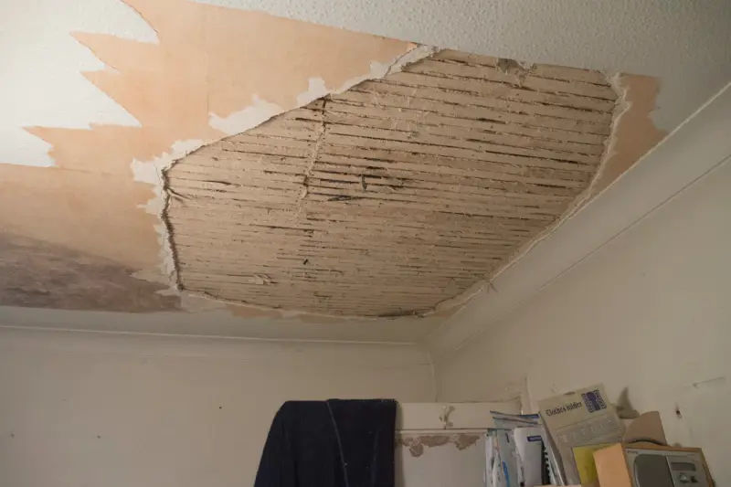 Ceiling drywall collapsed after a leak