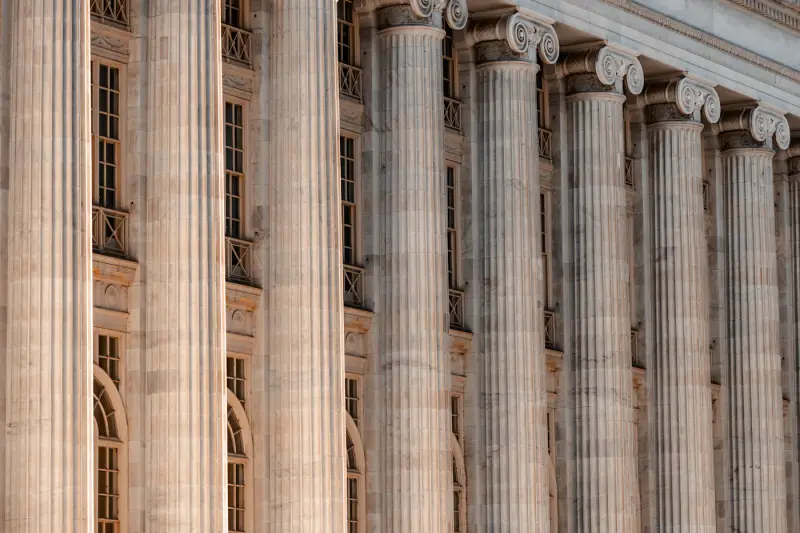 Stone columns on a historic civic building